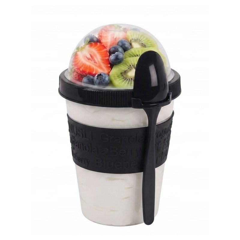 Pojemnik na jogurt musli sałatkę z łyżeczką 600ml silikonowy uchwyt Czarny