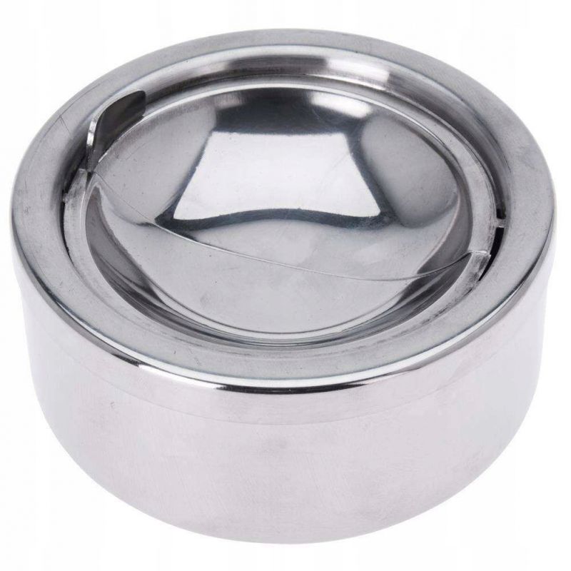 Popielniczka Metalowa Zamykana Otwierana Bezzapachowa 11,5x5 cm Srebrna
