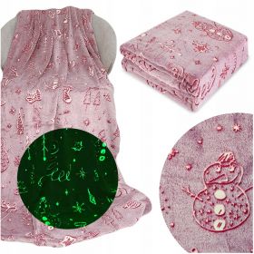 Koc 150x200 Mikrofibra Fluorescencyjny ŚWIECĄCY w ciemności Bałwanki fiolet
