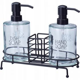Dozownik Mydła i Płynu do Naczyń Szklany 2x450ml + Stojak Metalowy Loft