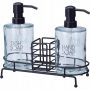Dozownik Mydła i Płynu do Naczyń Szklany 2x450ml + Stojak Metalowy Loft