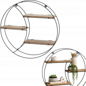 PÓŁKA ŚCIENNA METALOWA z mdf czarna OKRĄGŁA 44 cm UNIWERSALNA