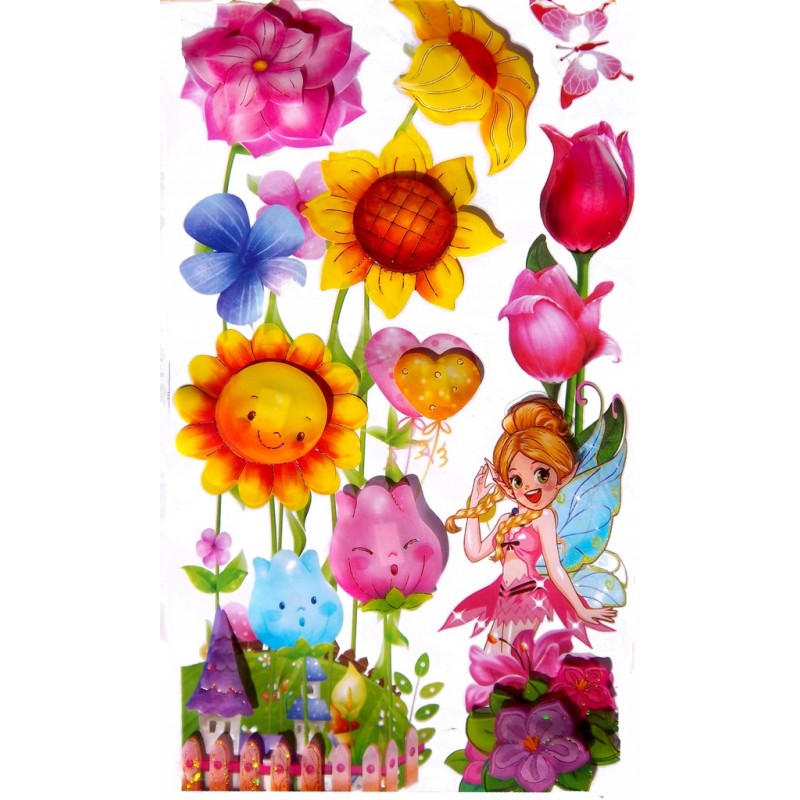 naklejka 3d dziecięca mieniąca wróżki kwiaty duża samoprzylepna kolorowa