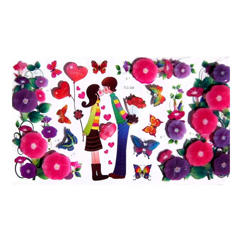 naklejka 3d miłość walentynki duża mieniąca piękny efekt kolorowa kwiaty