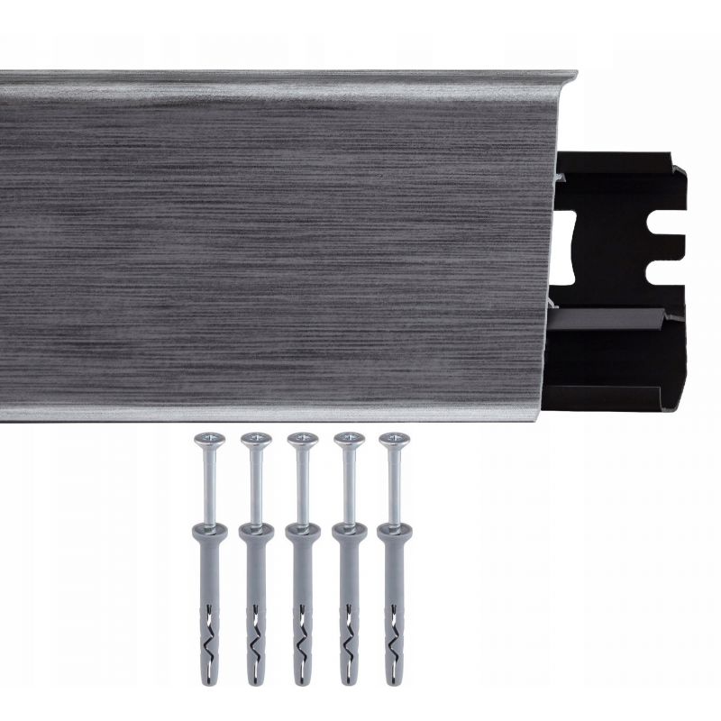 LISTWA PRZYPODŁOGOWA ALUMINIUM CIEMNY 17 INDO SZARA GRAFIT 2,5MB + KOŁKI