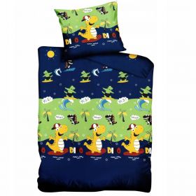 Komplet pościeli 140 x 200 pościel satynowa gtanatowa DINOZAURY