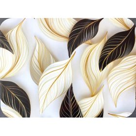 PODKŁADKA MATA STOŁOWA LAMINOWANA NA STÓŁ KREM CZARNE LIŚCIE